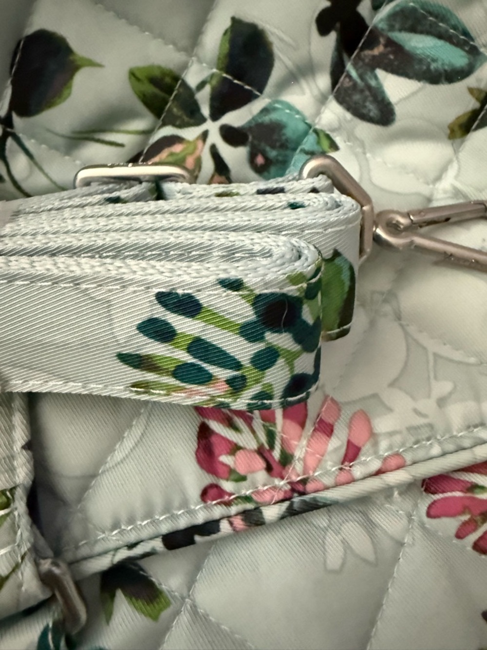 Vera Bradley Light Blue Quilted Tote with Green and Pink Floral Print - Picture 8 of 9